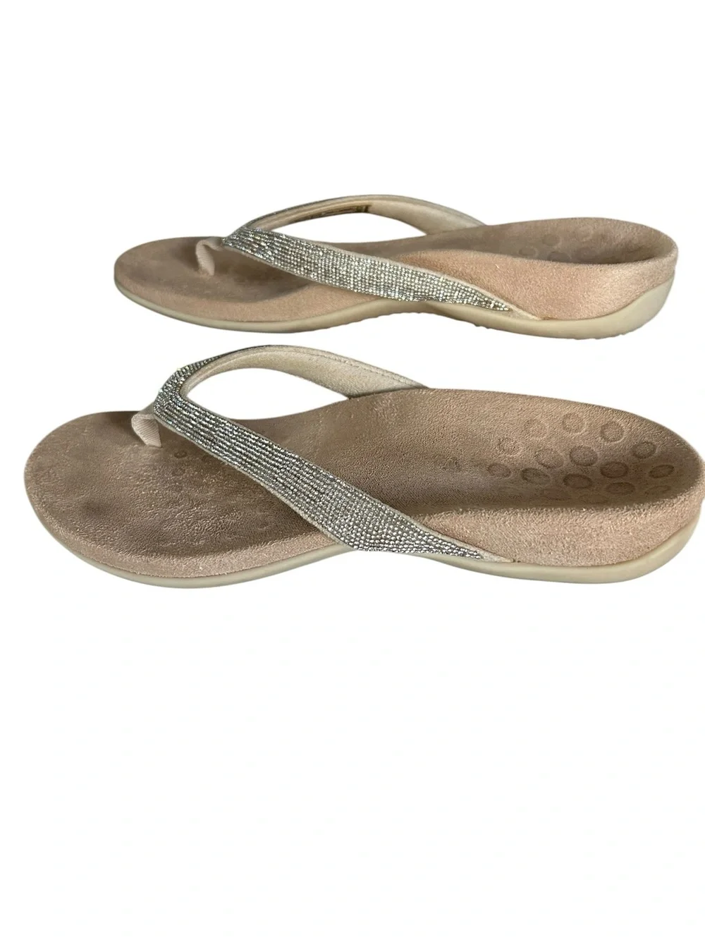 Vionic Dillon Shine Rhinestone Silver Cream Thong Sandal Flip Flops Size 7